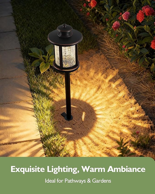 LITFIT Low Voltage Landscape Lighting, 12V 3.4W 155LM 3000K Outdoor Path Lights with Connectors, Crackled Shade, ORB Finish, Waterproof Aluminum LED Walkway Light Wired for Garden Yard, 4 Pack