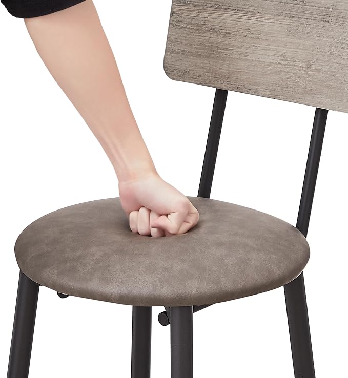 Set of 2 Bar Table and Chair, Kitchen Dinning Table Set with 2 Soft PU Backrest Stools, Counter Pub High Top Console for Kitchen, Pub, Small Space