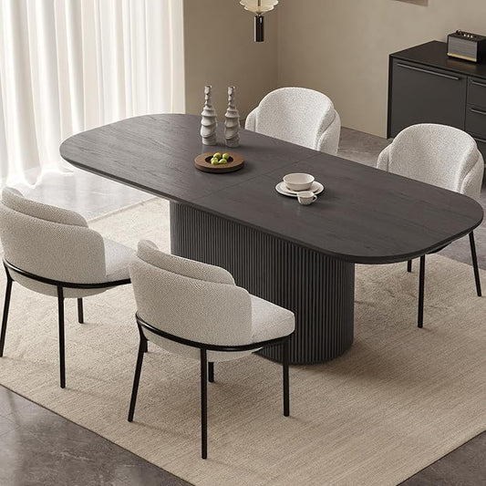 86.61" Oval Modern Dining Table Set for 4, Dining Room Tables with 4 Chairs for Kitchen, Living Room, 5 Piece Kitchen Tables 4 Seaters Dinner Table Set, Black