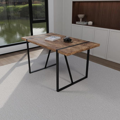 55" Stain-Resistant Dining Table, Kitchen Table with Metal Legs, Dinner Tables with Stable Frame for Dining Room & Living Space, Wood