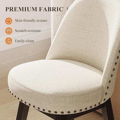 MALOL Swivel Bar Stools Set of 2, Upholstered Fabric Mid Century Mondern Barstools, 26 inch Counter Height Bar Chairs with Solid Back and Wood Legs, for Kitchen Island，Beige