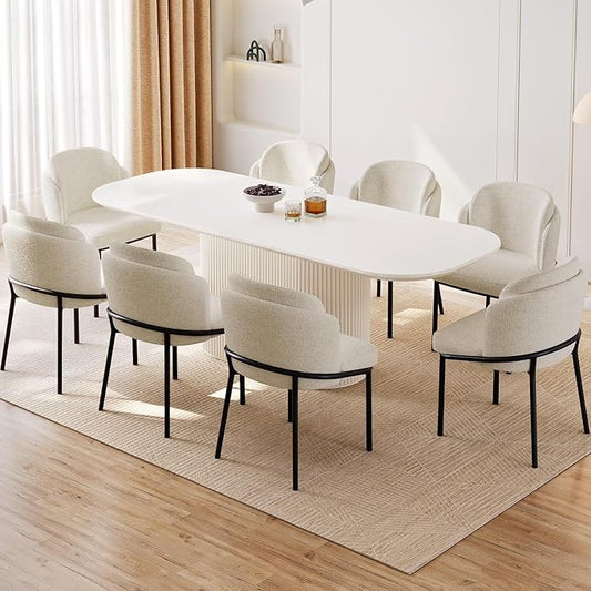 Miuuod 86.61" Extra Large Dining & Kitchen Table Set,1 Solid Kitchen Table with 8 Chairs,Large Oval Dinner Table with Stable Leg for Dining Room,Living Room Furniture,Cream White