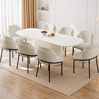 86.61" Oval Modern Dining Table Set for 8, Dining Room Tables with 8 Chairs for Kitchen, Living Room, 9 Piece Kitchen Tables 8 Seaters Dinner Table Set, Cream White