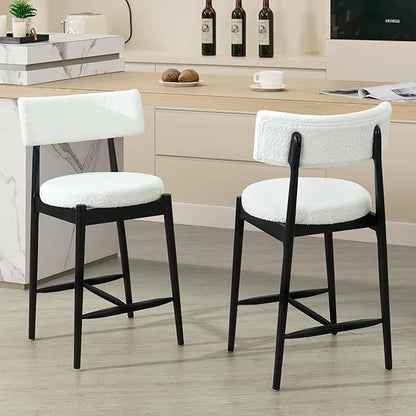 Modern Dining Chairs,Mid Century Counter Stool Set of 2 - Sturdy Rubber Wood Frame with Comfortable Fabric Cushion,Simple & Natural,Offering & Stylish for Kitchen Island, Room and Bedroom,BeigeBlack-B