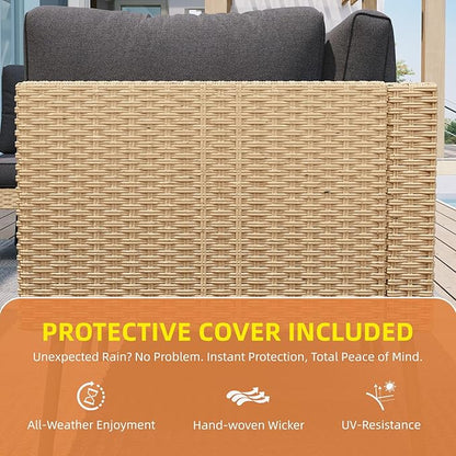 Aoxun 6-Piece Patio Furniture Set, Wicker Outdoor Furniture with Water Resistant Thick Cushions, Patio Conversation Set Outdoor Sectional Sofa with Coffee Table for Backyard Poolside, Black