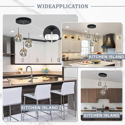 KoKo&Yukina Gold 3-Light Globe Pendant Light Modern Globe Chandelier Light Fixture Hanging Lights Adjustable with Grey Glass Pendant Lights Kitchen Island
