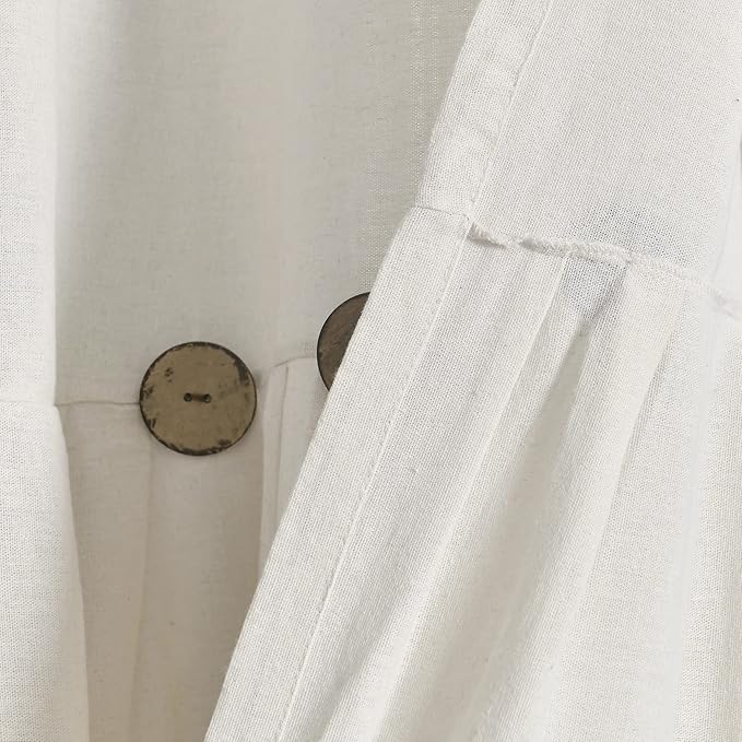 Lush Decor Linen Button Window Curtain Panel, Single, 100" W x 84" L, Off-white - Country Curtains - Rustic Decor - Color Block Modern Farmhouse Curtains For Living Room, Bedroom & Dining Room
