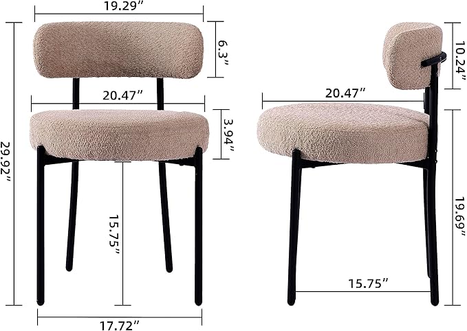 EDWELL Dining Chairs Set of 4, Round Upholstered Dining Room Chairs, Curved Backrest Boucle Dining Chair for Kitchen, Living Room, Mid Century Modern Dining Chairs with Black Metal Legs