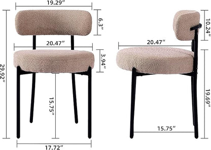 EDWELL Dining Chairs Set of 4, Round Upholstered Dining Room Chairs, Curved Backrest Boucle Dining Chair for Kitchen, Living Room, Mid Century Modern Dining Chairs with Black Metal Legs