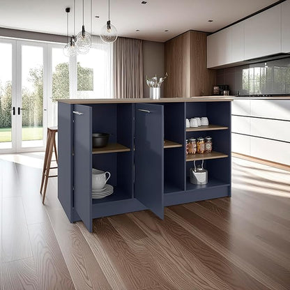 GOWE Ginger Kitchen Island, Three Open Shelves, Two Cabinets Doors with Interior Storage Option, Floorstanding Island, Kitchen Organizer and Decor
