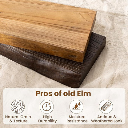 Rustic Elm Wood Floating Shelves 48 Inch, Wall Mounted Live Edge Floating Shelf for Bathroom Living Room Kitchen, Long Wooden Wall Shelves with Heavy-Duty Bracket for Books Decor Storage, Natural