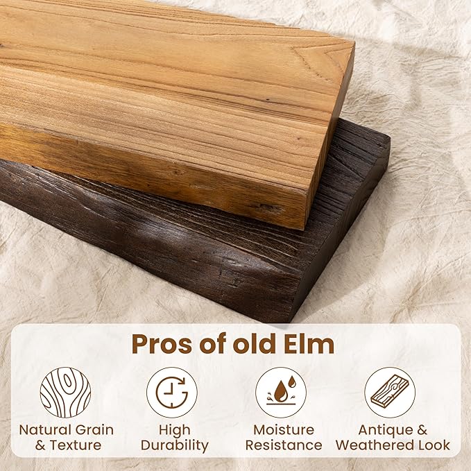 Live Edge Elm Wood Floating Shelves, 40 Inch Long Wall Shelves 1 Pack Shelf for Farmhouse Bedroom Bathroom Kitchen, Wall Mounted Wooden Shelf with Invisible Bracket for Books Decor, Walnut