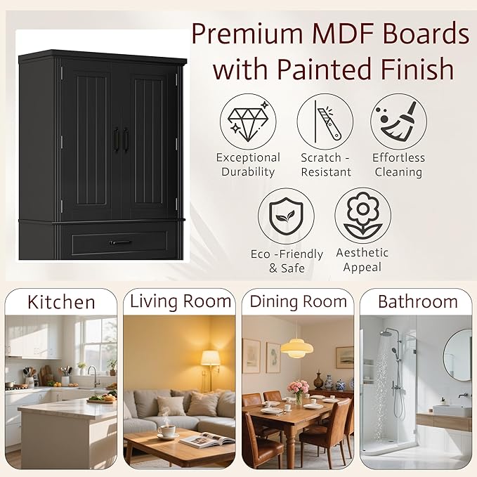 Merax 72.5" Tall Kitchen Pantry Storage Cabinet, Farmhouse Freestanding Large Cupboard with Two Drawers, Bathroom Cabinet with Adjustable Shelves, 6 Door-Shelf for Dining Room, Black