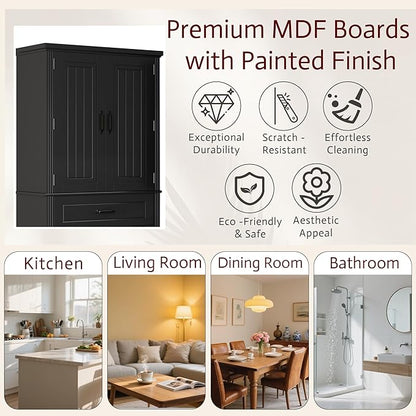 Merax 72.5" Tall Kitchen Pantry Storage Cabinet, Farmhouse Freestanding Large Cupboard with Two Drawers, Bathroom Cabinet with Adjustable Shelves, 6 Door-Shelf for Dining Room, Black