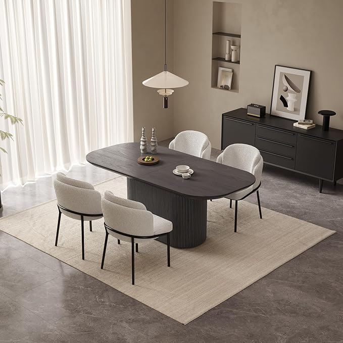 Miuuod 70.86" Large Oval Dining Table Set with 6 Chairs, Farmhouse Wood Kitchen Table Set, Modern Dining Room Furniture,Space-Saving Pedestal Base, Easy Clean, Dark Grey