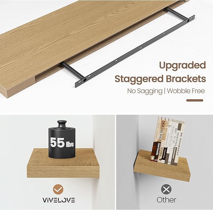 Vivelove 40 Inch Floating Shelves for Wall, 39.4x9 Display Shelves for Bathroom Living Room Kitchen Bedroom Office Farmhouse Home Decor - Set of 2, Oak