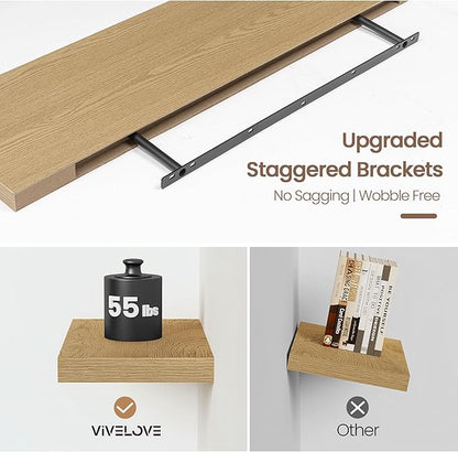 Vivelove 40 Inch Floating Shelves for Wall, 39.4x9 Display Shelves for Bathroom Living Room Kitchen Bedroom Office Farmhouse Home Decor - Set of 2, Oak