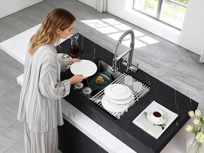 MENATT 25x18 Inch Undermount Kitchen Sink, T-304 Stainless Steel Single Bowl with 3mm Thickened Flange & Roll-up Drying Rack, 9" Deep for Laundry, RV, Indoor/Outdoor Use