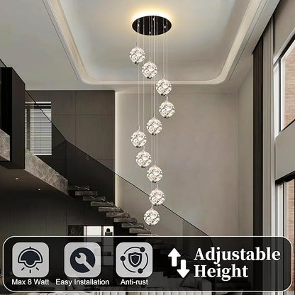 10-Light High Ceilings Long Chandeliers Modern Crystal Staircase Chandelier Hanging Flush Mount Lighting Fixtures Long Raindrop Hanging Chandeliers for Staircase,Foyer,Entryway
