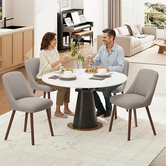 MALOL Upholstered Dining Chairs Set of 6, Modern Fabric Kitchen Chairs with Back, Wood Legs for Kitchen Dining Room Restaurant, Taupe
