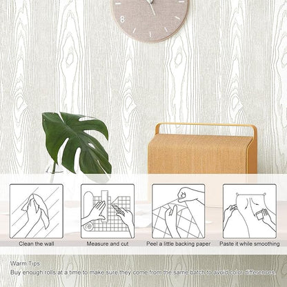 Yun-aeon Light White and Silver Wood Contact Paper 17.3"x200" Rustic Wooden Peel and Stick Wallpaper Removable Self-Adhesive Wallpaper Wood Grain Contact Paper for Countertops Cabinets