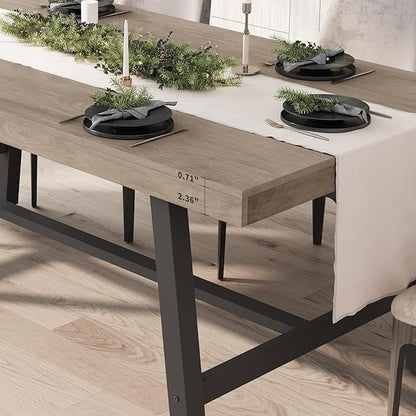 GarveeHome 70.87 in Industrial Dining Table for 6-8 People, Long Rectangular Table for Dining Room & Kitchen, Heavy Duty Metal Frame, Rustic Grey, Multipurpose Dining & Work Table