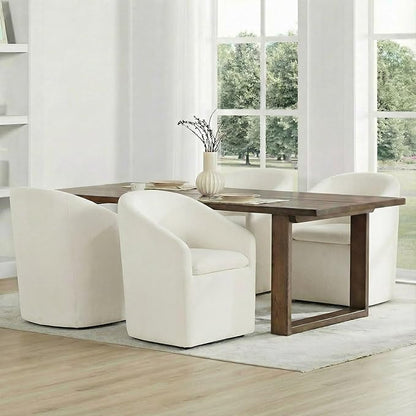 KISLOT Upholstered Dining Chairs Set of 1 with Casters, Modern Side Barrel Armchair with Washable Slipcover & Sturdy Metal Frame for Diningroom Bedroom Livingroom Reading Room, Beige Fabric