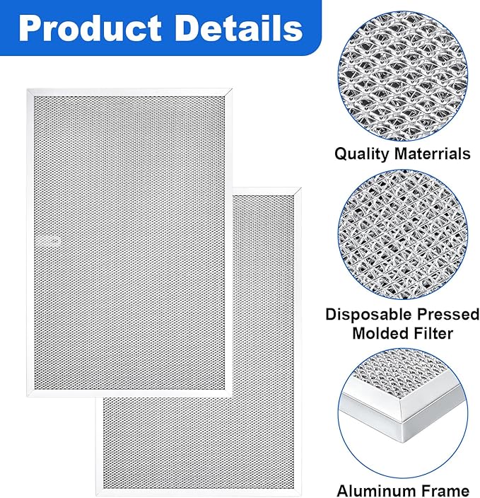 2PCS W11177751 W10419114 Aluminum Grease Range Hood Filters Compatible With Whirlpool, Replaces W10834041 W11176974 4547137 AP6285612 PS12348521 EAP12348521