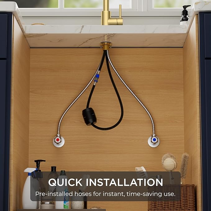Gold Kitchen Faucet with Pull Down Sprayer, Stainless Steel Kitchen Sink Faucet Classic High Arc Single Handle with Deck Plate for 1 or 3 Hole, Fit for Farmhouse Bar Laundry Camper