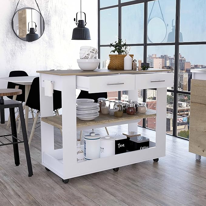 GOWE Brooklyn 46 Kitchen Island, Two Shelves, Two Drawers