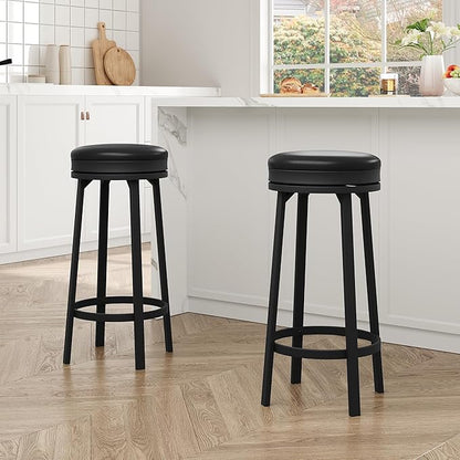 GAOMON 30 inch Swivel Bar Stools Set of 2, Counter Height Barstool with Footrest and PU Leather Upholstery, Metal Frame, Kitchen Barstools for Kitchen Island, Home Bar, Black