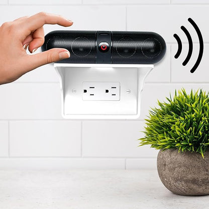 Power Perch Horizontal Wall Outlet Shelf with Cord Storage Strap - Declutter & Reclaim Bathroom Counter Space - Alexa Stand, Apple Homepod Shelf, Toothbrush Holders Wall Mounted - White, 1-Pack