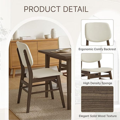 KISLOT Wooden Dining Chairs Set of 4, Upholstered Modern Dining Room Chairs, Mid Century Solid Oak Wood Kitchen Chairs for Living Room, Restaurant, Farmhouse (Cream Fabric & Walnut Color)