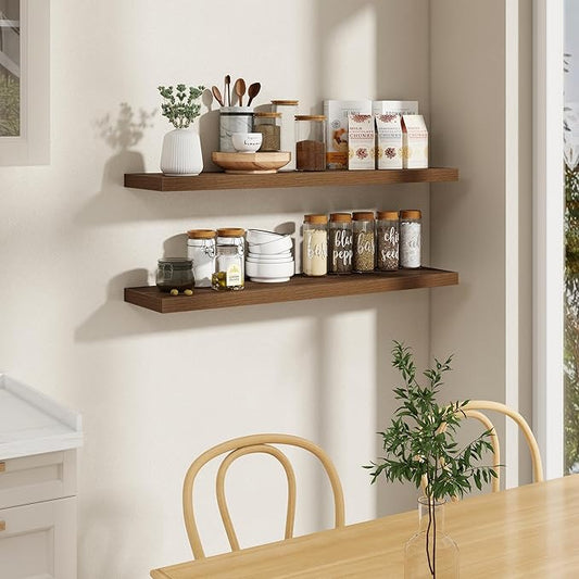 48"W x 9.3"D Floating Shelves for Wall, Wall Mounted Bathroom Shelves 1 Pack Deep Floating Shelf for Bedroom Kitchen Living Room, Rustic Wooden Wall Shelf with Invisible Bracket for Books Decor