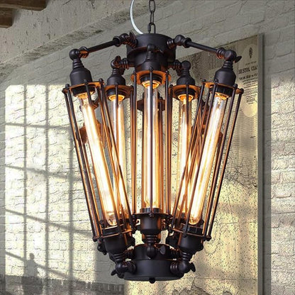 8-Lights Retro Chandelier, Industrial Metal Pendant Lamp Steampunk Pendant Hanging Lamp Geometric Structure Ceiling Lamp for Kitchen Island Foyer Hallway Living Room Bar