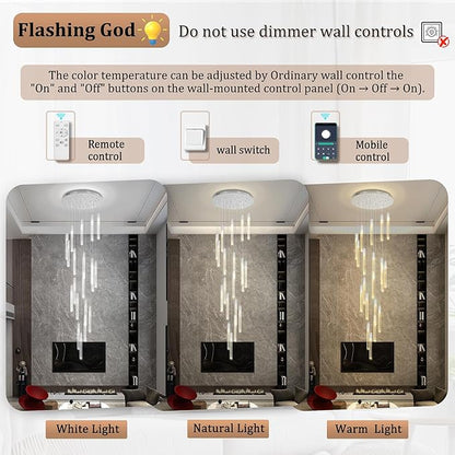 Flashing God High Ceiling Chandelier for Foyer Long Chandeliers for High Ceilings Hanging Light Fixtures for Staircase Entryway Living Room