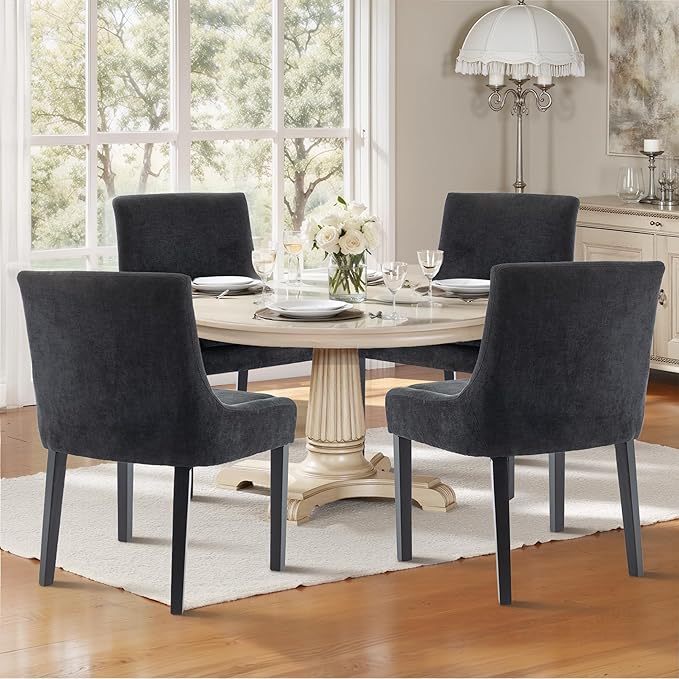 Dining Chairs Set of 2 – Extra Wide & Padded Fabric Dining Chairs with Solid Wood Legs, High-Density Foam Cushion, Mid-Back Modern Kitchen Chairs for Comfortable Everyday Use