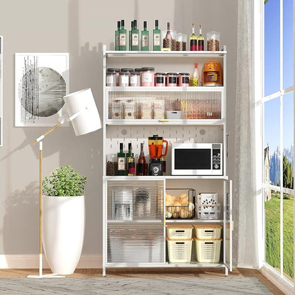 73‘’ Tall Kitchen Metal Pantry Cabinet, Pantry Storage Cabinet with Microwave Shelf and Door, Hutch for Kitchen, Dining Room, Living Room