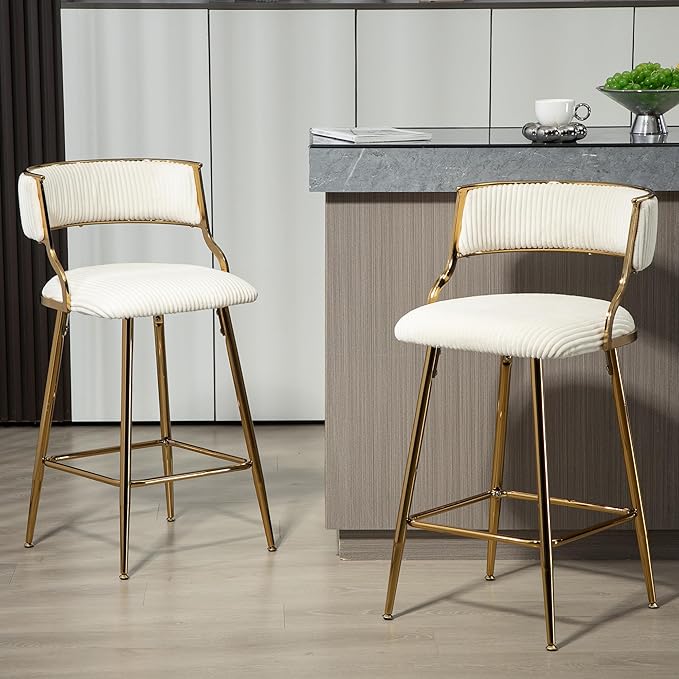 Modern Dining Chairs,Set of 2 with Ergonomic Supportive Curved Backrests,Sturdy and Stylish Simple Natural Design,Versatile Use Kitchen Island Counter Bar Stools Footrest,Everyday in,Beige-Corduroy-F