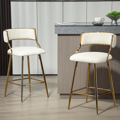 Modern Dining Chairs,Set of 2 with Ergonomic Supportive Curved Backrests,Sturdy and Stylish Simple Natural Design,Versatile Use Kitchen Island Counter Bar Stools Footrest,Everyday in,Beige-Corduroy-F