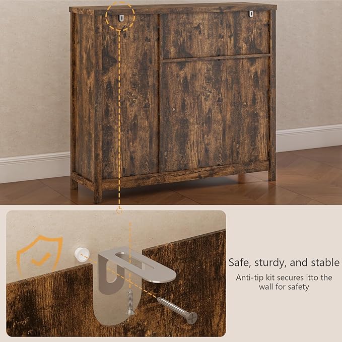 Viaozutis Storage Cabinet with Doors and Drawers,Kitchen Storage Cabinets，with Drawer and Adjustable Shelf（Retro）