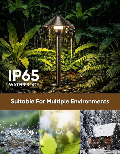 PARTPHONER Low Voltage Landscape Lighting 1-Pack, Aluminum 12V Pathway Lights with G4 Bulbs, Waterproof Oil Rubbed Bronze Color Round Shade Path Lights with Connectors for Walkway Yard Garden