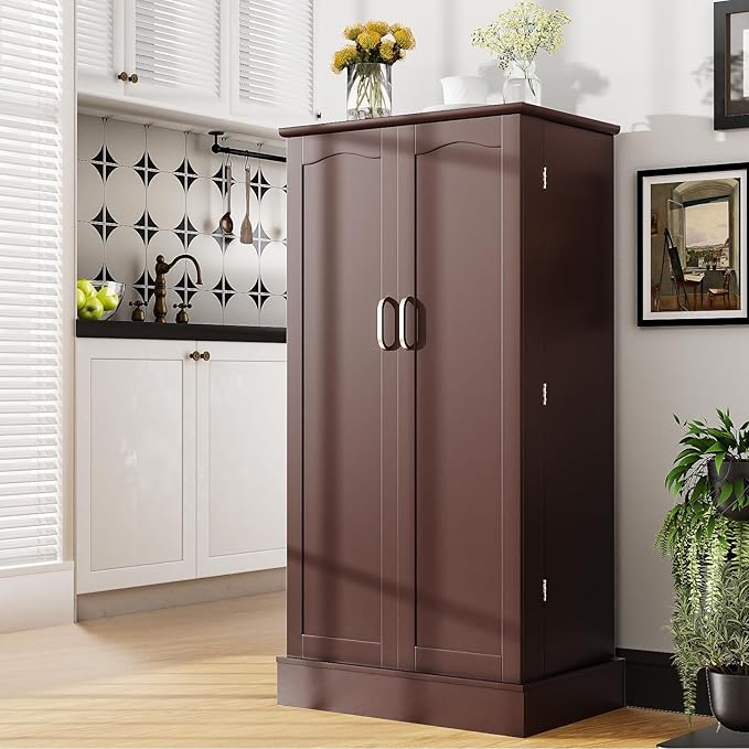 kepptory 47” Pantry Cabinet, Kitchen Pantry Storage Cabinet with Doors & Adjustable Shelves, Brown Freestanding Buffet Cupboards Sideboard for Living Room and Dinning Room, Sturdy and Durable
