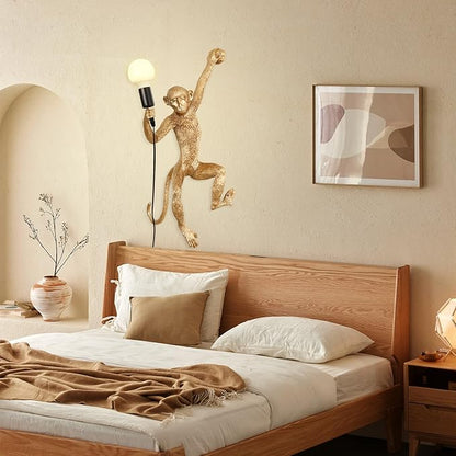 Monkey Wall Lamp, Creative Monkey Shape Plug in Wall Sconces, Resin Retro Indoor Decorative Animal Light Fixture for Bedroom, Living Room, Childrens Room and Home Decoration