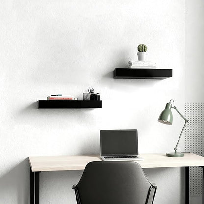 Floating Shelves for Wall,Over The Toilet Storage Cabinet-Set of 2 Black 16 Inch.Wall Shelves for Bathroom,Bedroom,Living Room,Kitchen-Modern Helf Display Organizer&Decor(Black,2pc)