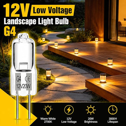 SCNNC JC Type G4 Bulb 12V 20W, Low Voltage Bi-Pin Halogen Light Bulbs for Outdoor Landscape Path Lights, Warm White Replacement Bulbs for Chandeliers, Kitchen Lights, Range Hood, RV Interior, 12 Pack