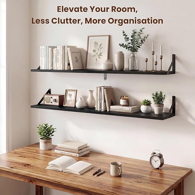 Axeman 20 Inch Floating Shelves | 8 Inch Deep Black Wall Shelves Set of 2 | 20''W x 8''D Black Wood Shelves for Bathroom Living Room Bedroom Kitchen