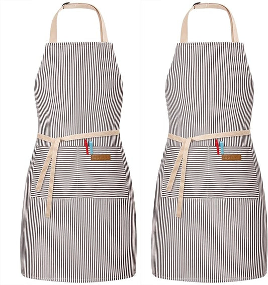 BeLuyi 2 Pack Adjustable Bib Apron with 2 Pockets Chef Cooking Kitchen Restaurant Aprons for Women Men
