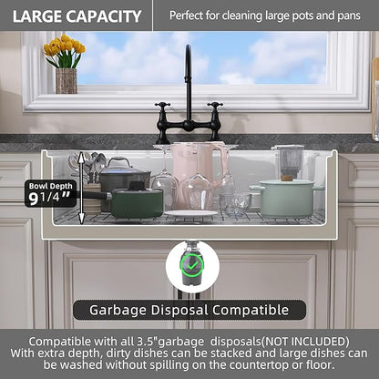 GETPRO White Farmhouse Sink 33 X 20 Fireclay Apron Front Undermount Workstation Kitchen Sink Single Bowl Reversible Farm House Style Extra Deep & Wide with Cutting Board & Accessory Kit