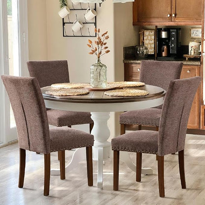 COLAMY Upholstered Dining Chairs Set of 6, Parsons Nailhead Dining Room Kitchen Chairs with Wood Legs - Brown